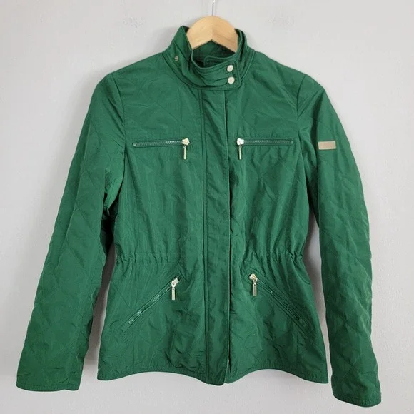 Zara Basic Full Zip Jackets Womens M Green Long Sleeve Pockets Stand Up Collar - Picture 1 of 13